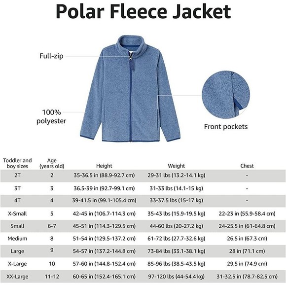 Amazon Essentials Fleece jackets Big Boys full zipper high collar 2XL 14-16 Gray - Picture 7 of 8